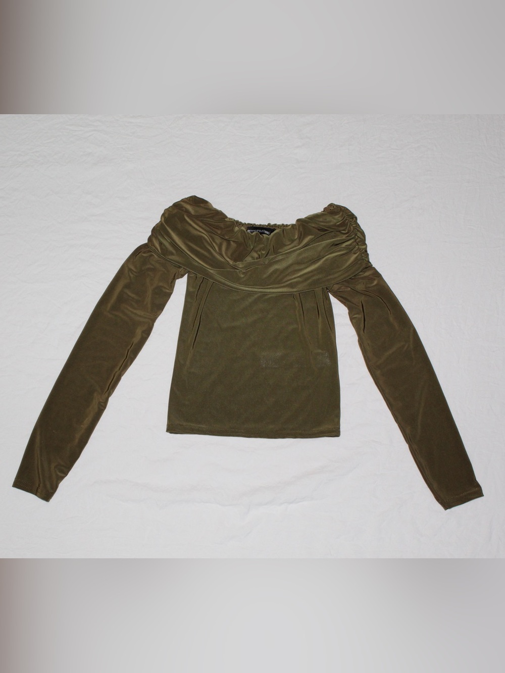 PrettyLittleThing Olive Off-Shoulder Long Sleeve Top